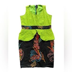 Caps & Sagz by Jazz Effect Green Peplum Dress • MIDI Two-Tone Sleeveless…